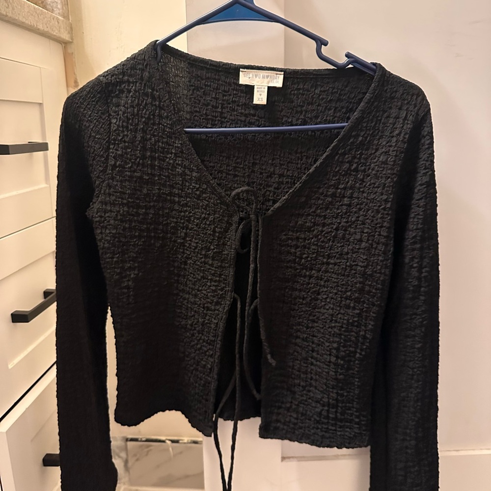 See You Monday Black Textured Blouse